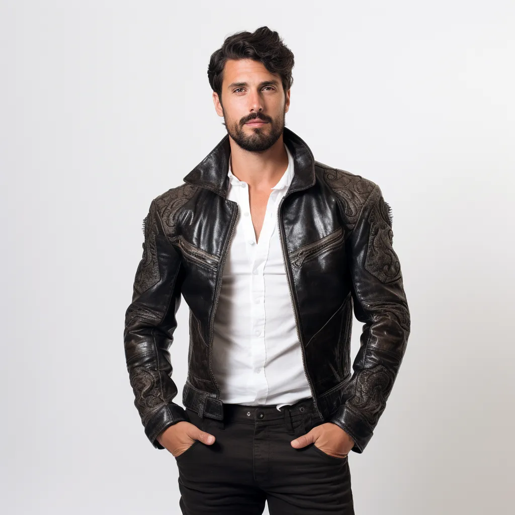 Italian Leather Jacket with Renaissance Embossing