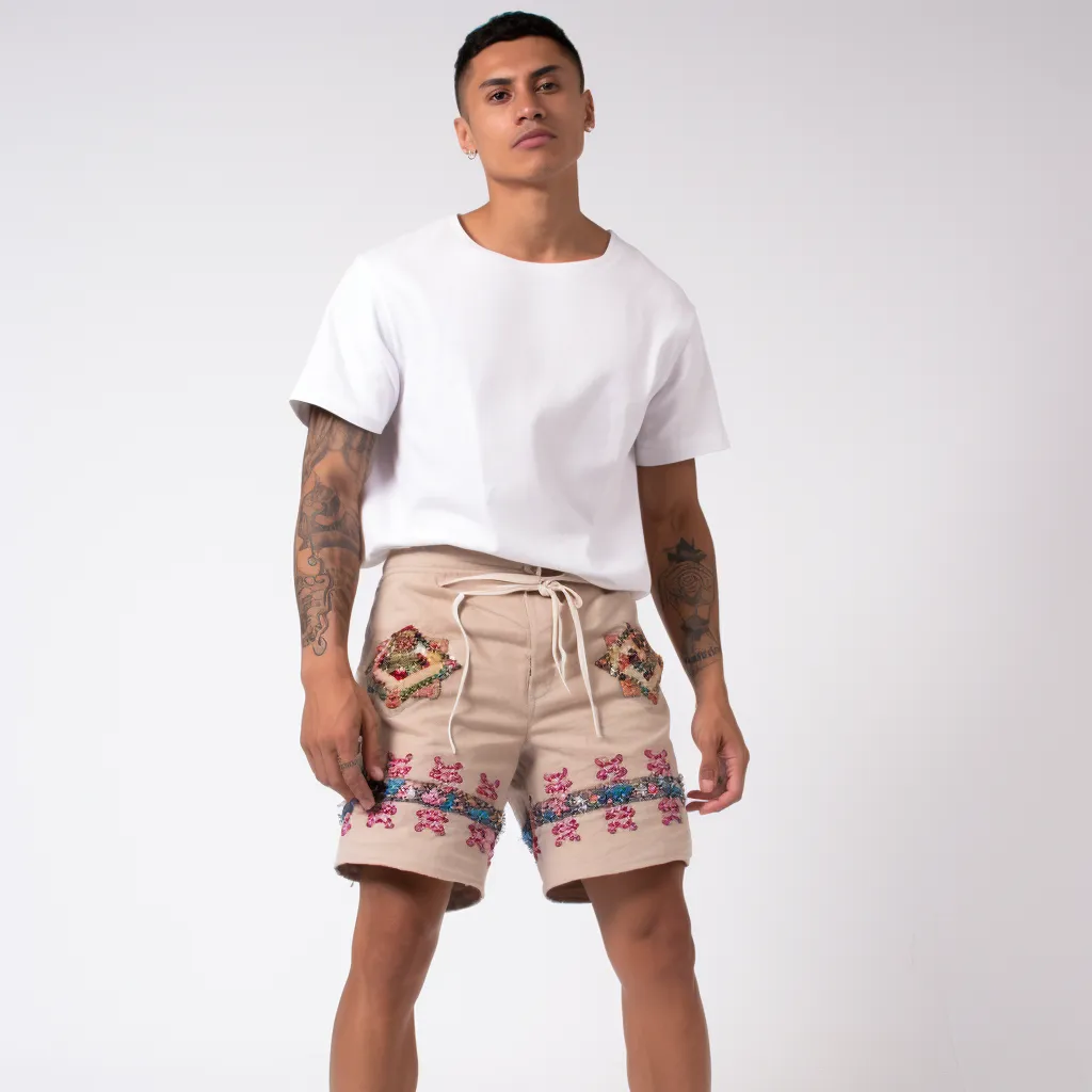Shorts with Embroidered Hem