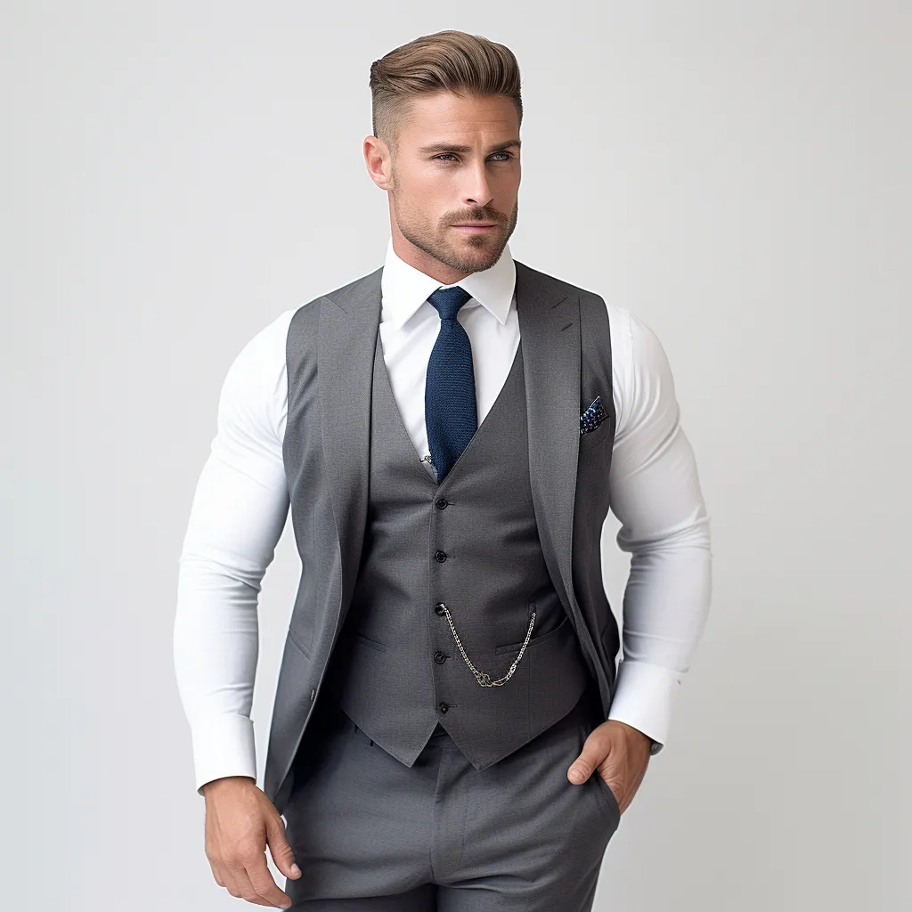 Three-Piece Suit with Contrast Vest