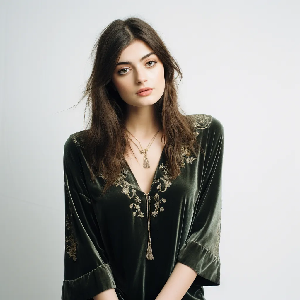 Velvet Tunic Top with Embroidery