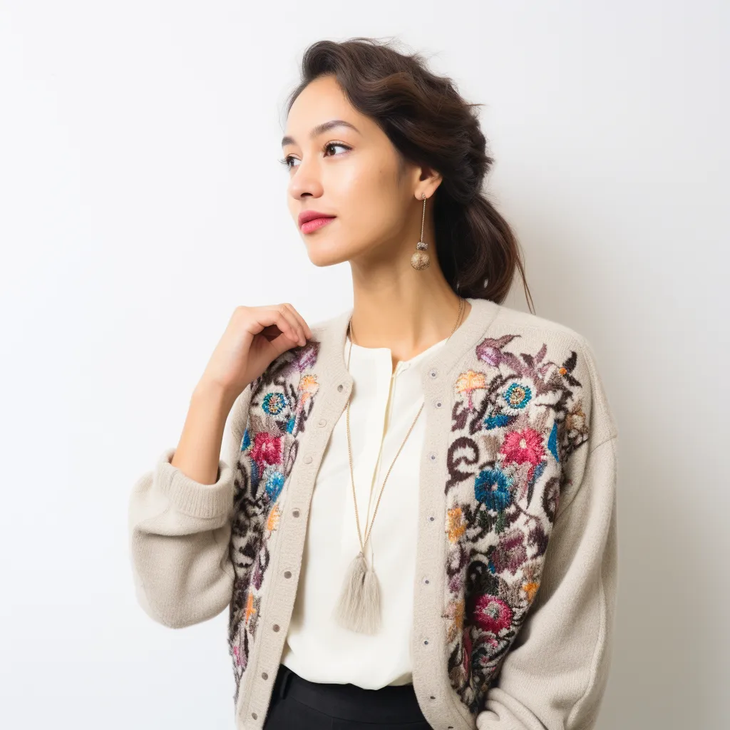 Wool Cardigan with Designer Embroidery